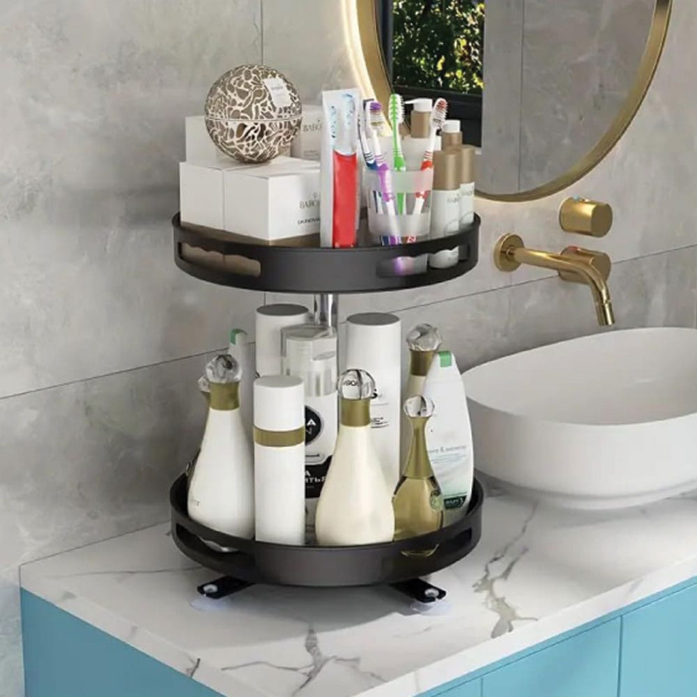 two-tier rotating bathroom or vanity organizer