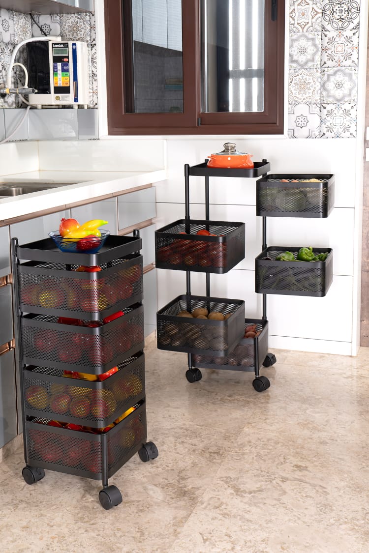 Kitchen Trolley with Rotating Baskets